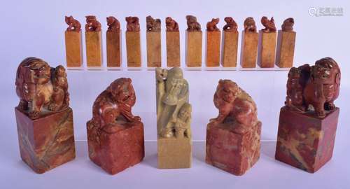 A COLLECTION OF 19TH/20TH CENTURY CHINESE CARVED SOAPSTONE S...