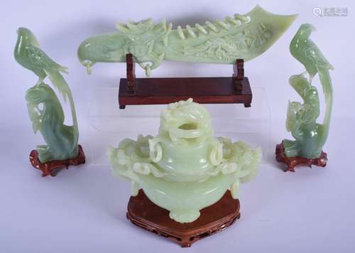 THREE LARGE EARLY 20TH CENTURY CHINESE CARVED JADE ARTICLES ...