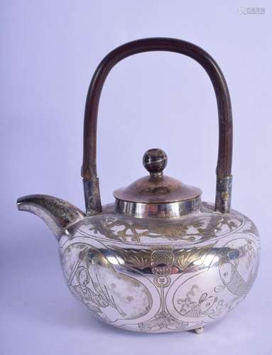 AN EARLY 20TH CENTURY CHINESE PAKTONG TYPE WHITE METAL TEAPO...