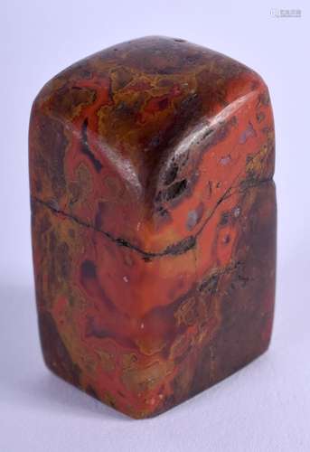 A 19TH CENTURY CHINESE CARVED RED MUTTON BLOOD JADE SEAL Qin...