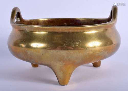 A RARE 18TH CENTURY CHINESE TWIN HANDLED BRONZE CENSER Qing,...