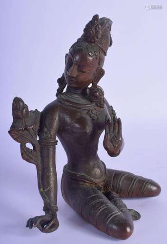 A 19TH CENTURY INDIAN BRONZE FIGURE OF A SEATED FEMALE model...