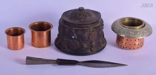 A 19TH CENTURY MIDDLE EASTERN MIXED METAL CENSER together wi...