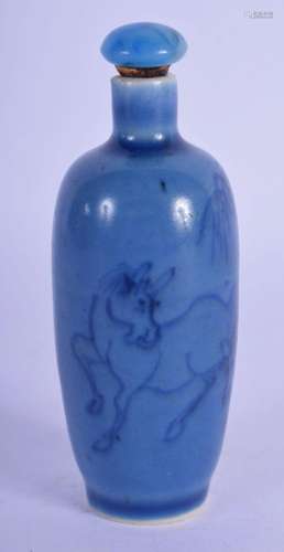 A CHINESE QING DYNASTY BLUE GLAZED PORCELAIN SCENT BOTTLE pa...