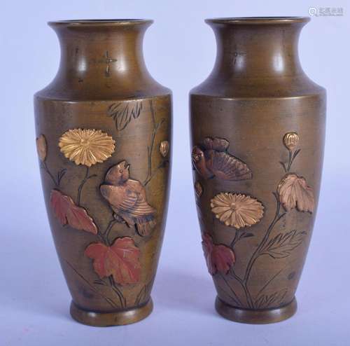 A PAIR OF 19TH CENTURY JAPANESE MEIJI PERIOD MIXED METAL BRO...