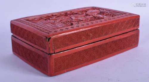 A 19TH CENTURY CHINESE CARVED CINNABAR LACQUER BOX AND COVER...