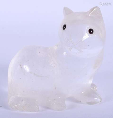 AN EARLY 20TH CENTURY CHINESE CARVED ROCK CRYSTAL CAT Late Q...