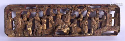 A 19TH CENTURY CHINESE CARVED TEMPLE PANEL depicting figures...