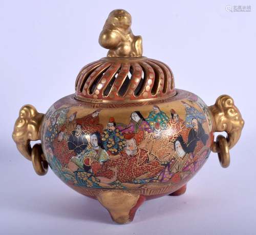 A LATE 19TH CENTURY JAPANESE MEIJI PERIOD SATSUMA CENSER AND...