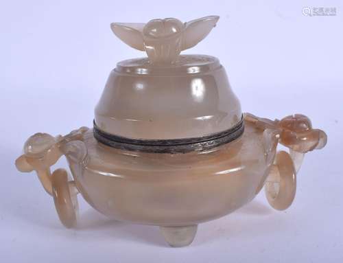 A LATE 19TH CENTURY CHINESE AGATE CENSER AND COVER Qing. 12 ...