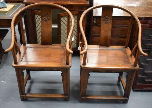 PAIR 19TH CENTURY CHINESE HORSESHOE CHAIRS IN MING STYLE HAR...