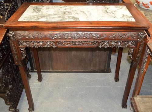 A 19TH CENTURY CHINESE MARBLE INSET HARDWOOD CONSOLE TABLE Q...