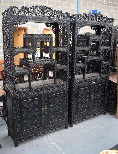 A FINE PAIR OF 19TH CENTURY CHINESE CARVED HONGMU DISPLAY CA...