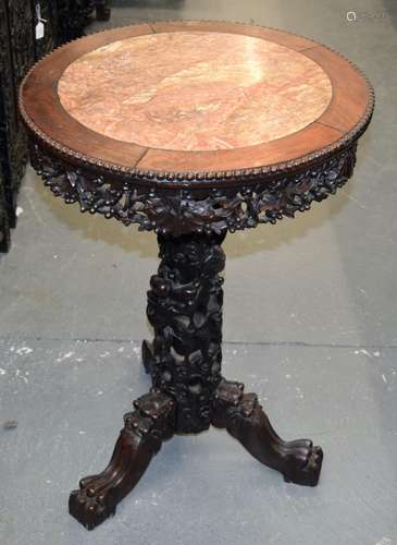 A 19TH CENTURY CHINESE CARVED HARDWOOD AND MARBLE TABLE Qing...