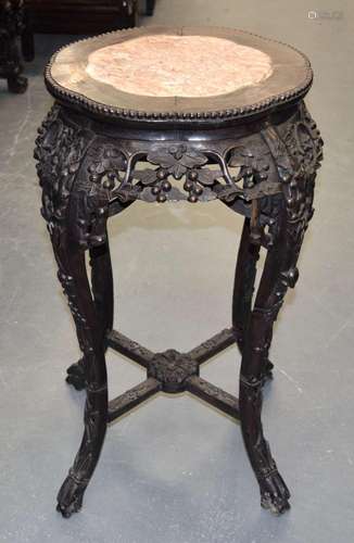 A 19TH CENTURY CHINESE CARVED HARDWOOD AND MARBLE STAND Qing...