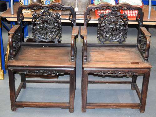 A PAIR OF 19TH CENTURY CHINESE CARVED HARDWOOD CHAIRS Qing, ...