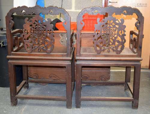 A SET OF THREE 19TH CENTURY CHINESE CARVED HARDWOOD DRAGON A...