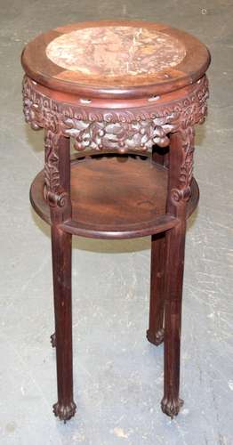 A 19TH CENTURY CHINESE CARVED MARBLE AND HARDWOOD STAND Qing...