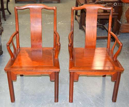 A PAIR OF CHINESE REPUBLICAN PERIOD HARDWOOD CHAIRS. 85 cm x...