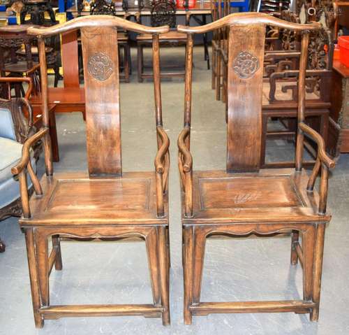 A PAIR OF EARLY 20TH CENTURY CHINESE SOFTWOOD ARM CHAIRS Lat...