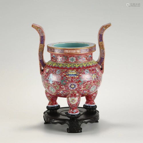 QING QIANLONG FAMILLE ROSE INCENSE BURNER