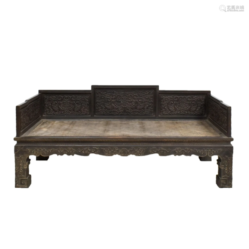 CHINESE ZITAN CARVED ARHAT DAY BED