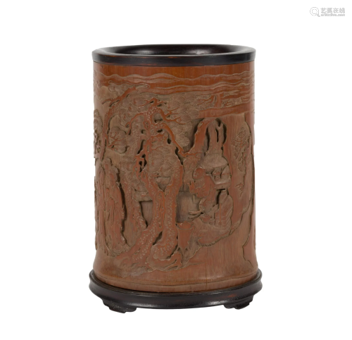 QING BAMBOO CARVED BRUSH POT