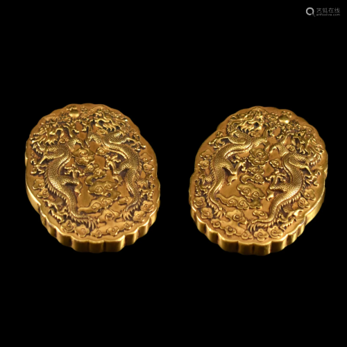 PAIR OF GILT BRONZE IMPERIAL ORDER PLAQUES