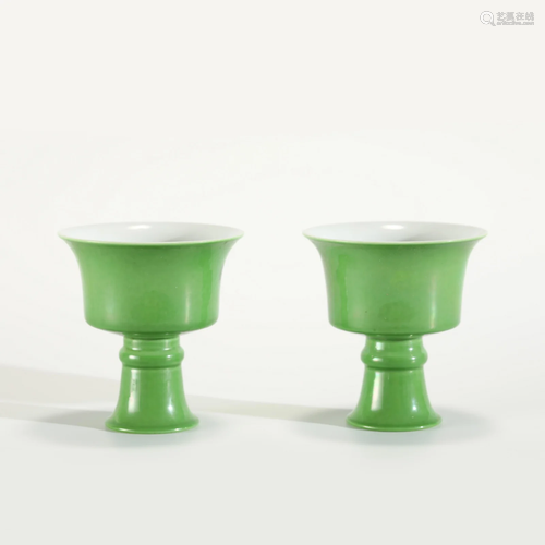 QING QIANLONG APPLE GREEN GOBLET CUPS