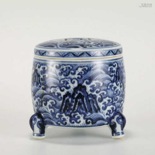 MING XUANDE BLUE AND WHITE INCENSE BURNER