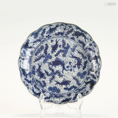 MING LONGQING BLUE AND WHITE FISH PLATE