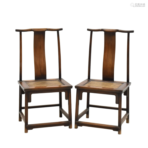 ANTIQUE PAIR HUANGHUALI CARVED OFFICER HAT CHAIRS