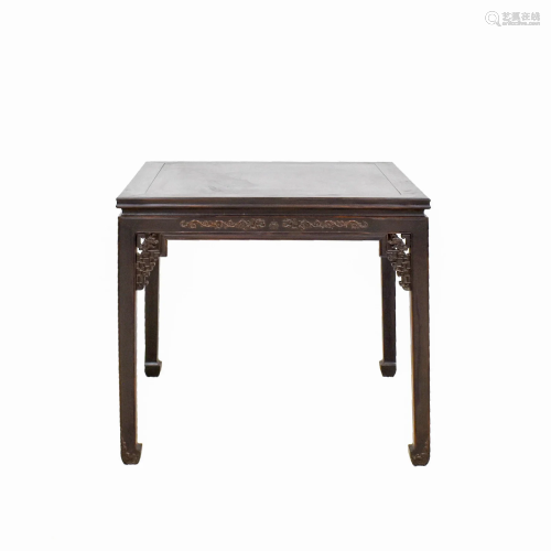 19TH C CARVED ZITAN WAISTED SQUARE TABLE