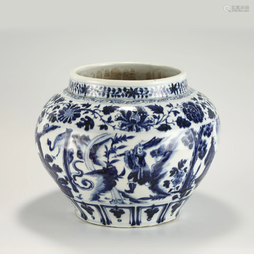 YUAN BLUE AND WHITE FIGURE JAR