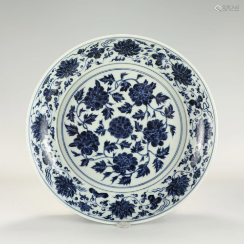 MING BLUE AND WHITE FLOWERS PLATE