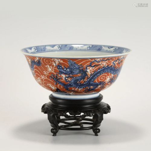 MING XUANDE BLUE AND WHITE ALUM RED BOWL