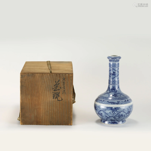 QING KANGXI BLUE AND WHITE SKY BALL VASE IN BOX