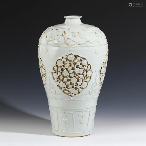 YUAN CARVED PORCELAIN MEIPING JAR