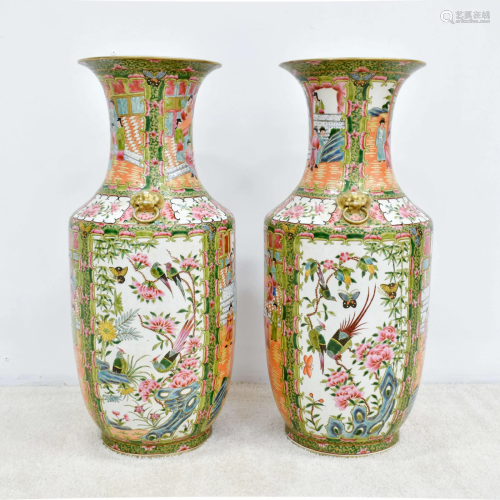 PAIR CHINESE ROSE MEDALION PORCELAIN TALL FLOOR …