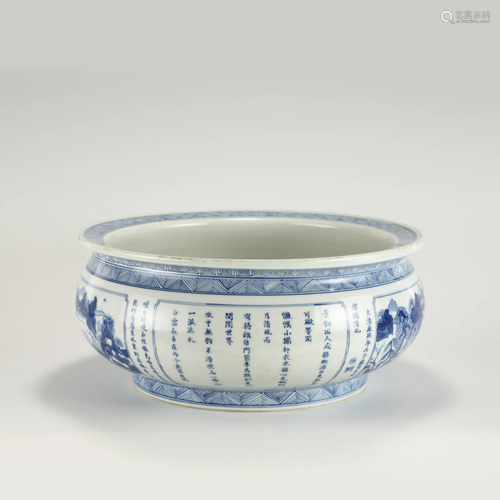 QING KANGXI BLUE AND WHITE POEMS POT