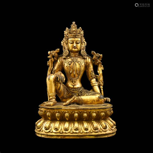 MING GILT BRONZE GUANYIN AVALOKITESHVARA CHATURBHUJA