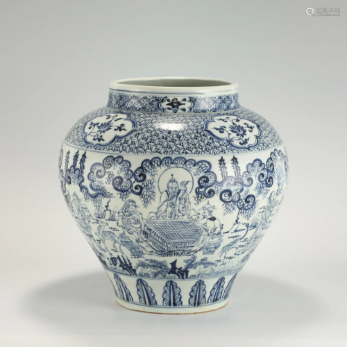 MING BLUE AND WHITE FIGURE JAR