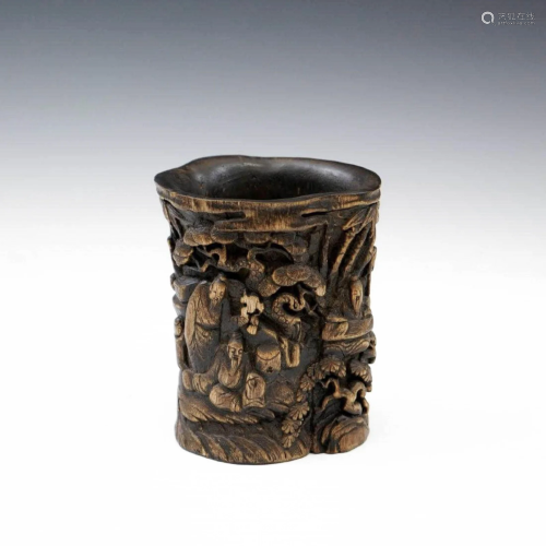 IMPORTANT, FINE CARVED CHENXIANG WOOD BRUSH POT