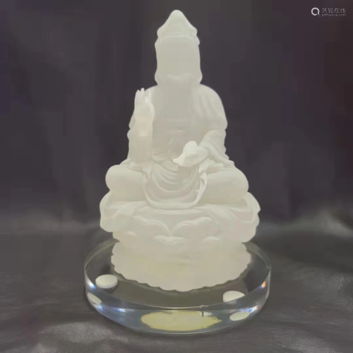 A Frosted Crystal Seated Bodhisattva Statue