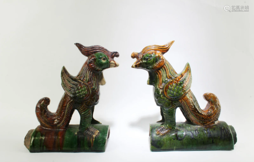 A Pair of Pottery Mythical Beast Ornaments