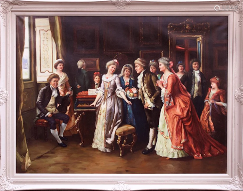 OIL ON CANVAS PRINT OF A SOCIAL GATHERING