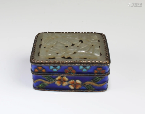 A Small Cloisonne Box with Jade inlay