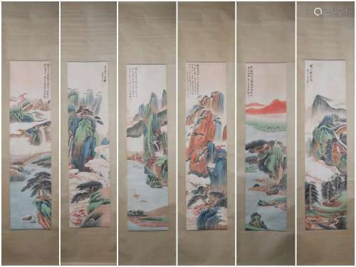 A Set of Six Landscape Paintings by Zhang Daqian