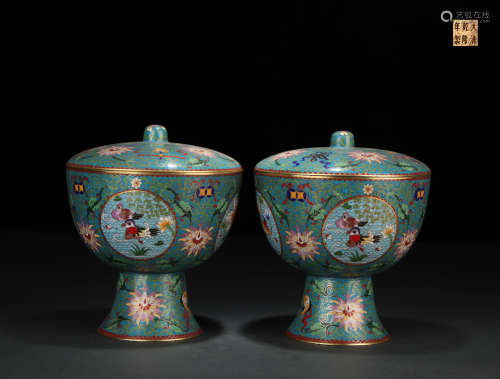 A Pair of Gilt Copper Bodied Boxes