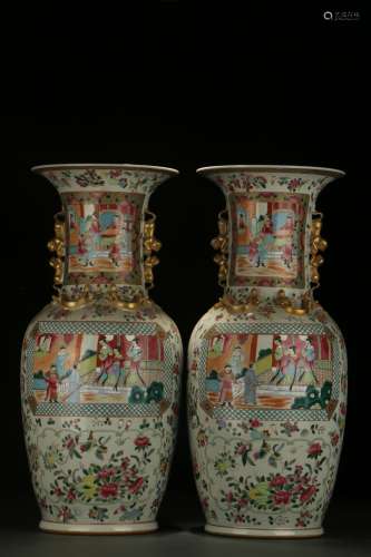 A Pair of Canton-enamel Vases